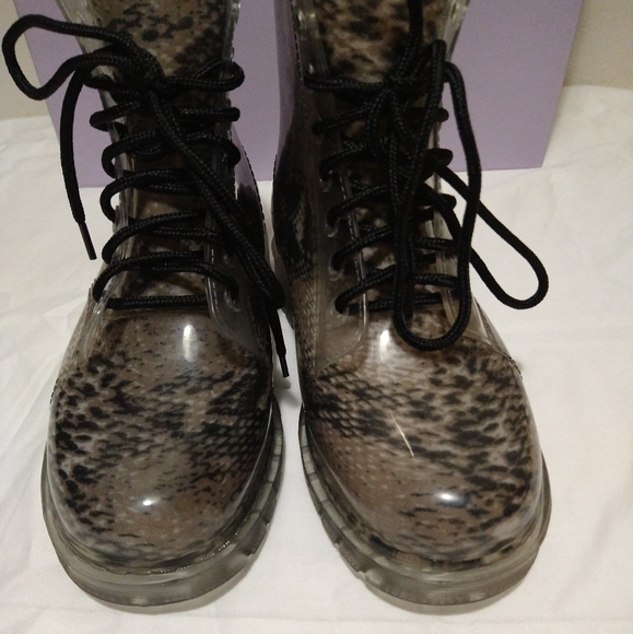 Madden Girl Snake Skin Rubber Rain Combat Boots - Picture 6 of 11